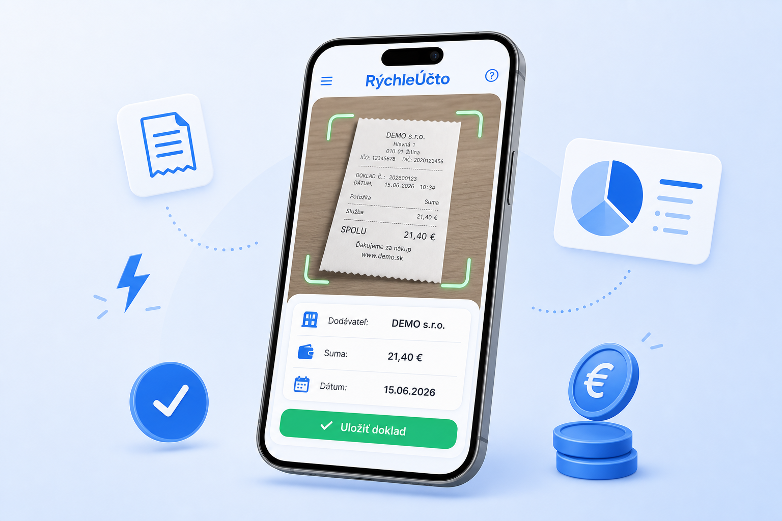 RýchleÚčto aplikácia — skenovanie dokladu a automatické rozpoznanie údajov